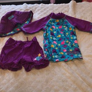 UV Skins 3 piece bathing suit purple fish set